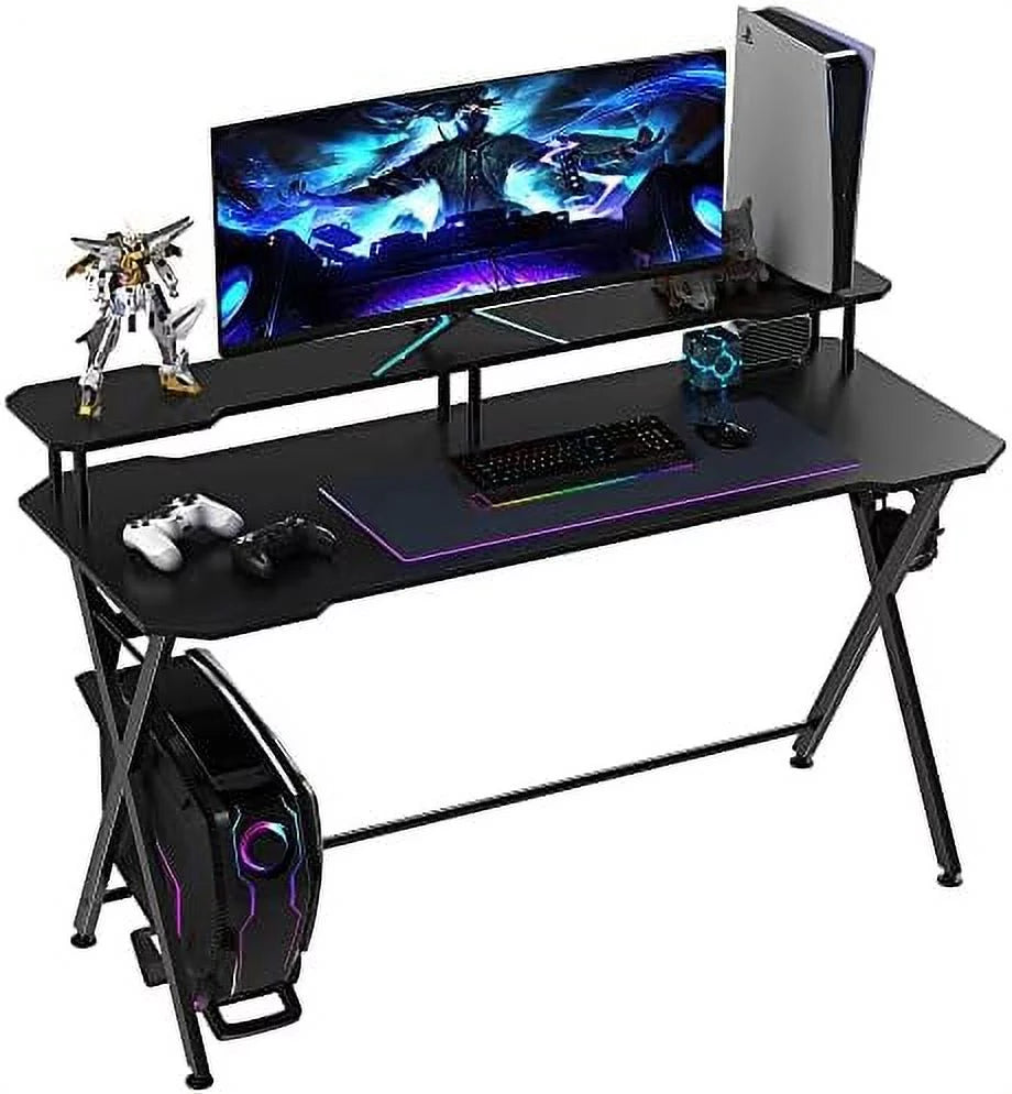 55 Inch Black Gaming Desk with Monitor Stand B479165