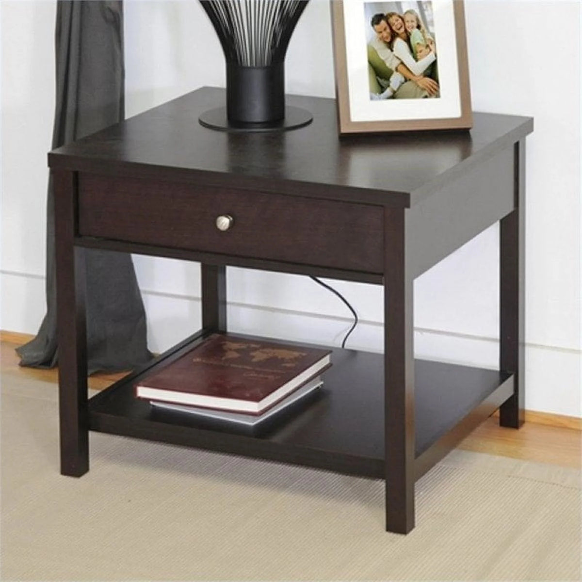 1 Drawer Wood End Table with Bottom Shelf K431