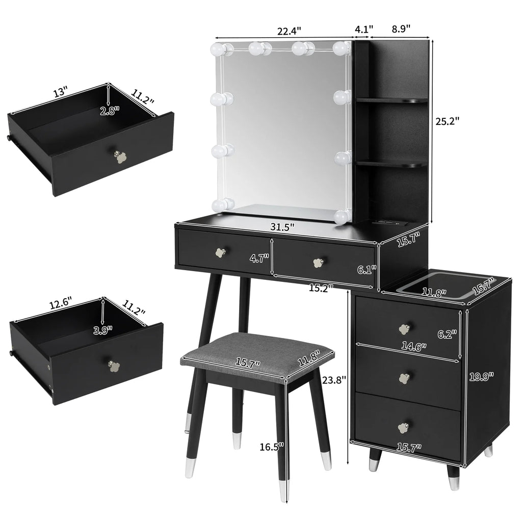 Black Vanity Table with Lighted Mirror O482