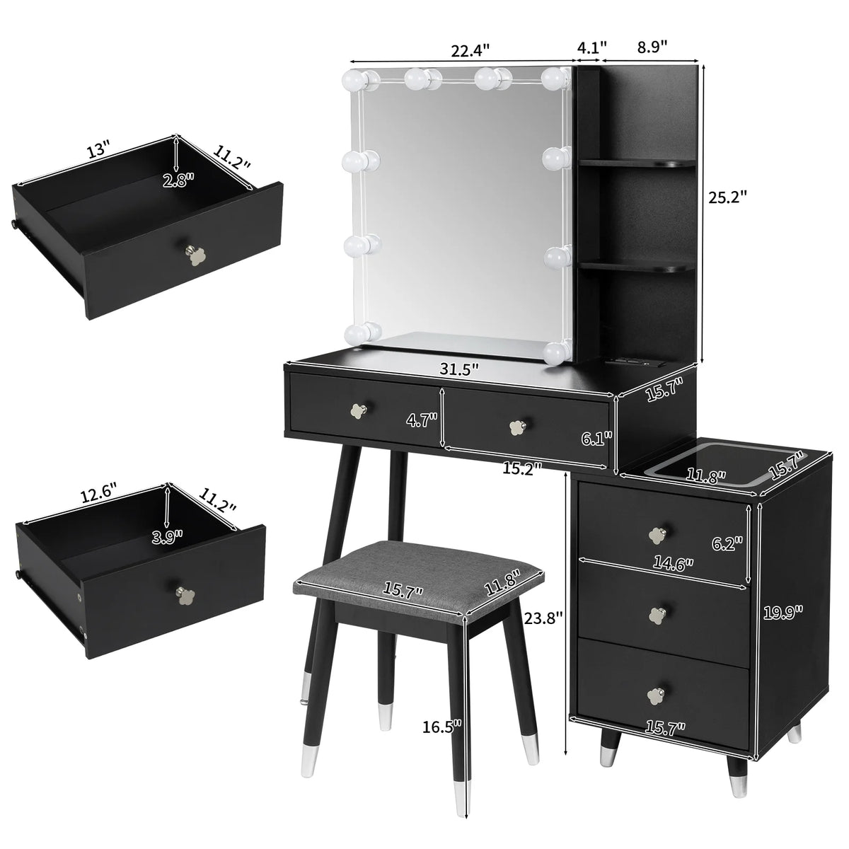 Black Vanity Table with Lighted Mirror O482