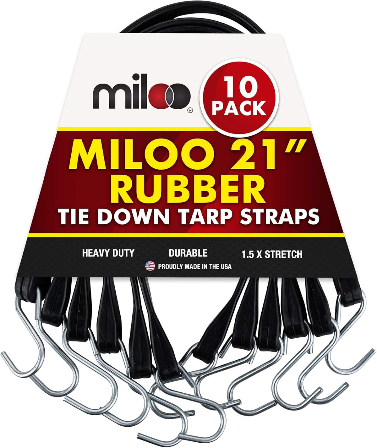 30 Pack Rubber Bungee Cords 21 Long EPDM with Crimped Hooks Q3687