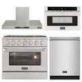 36 in. Natural Gas Range, Range Hood, Microwave Drawer & Dishwasher G79243