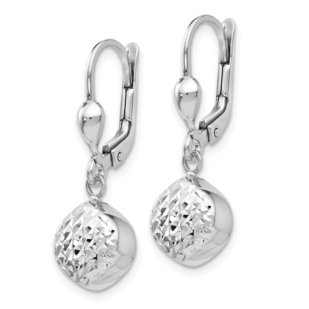 14 Karat White Gold Diamond-cut Dangle Leverback Earrings B512521