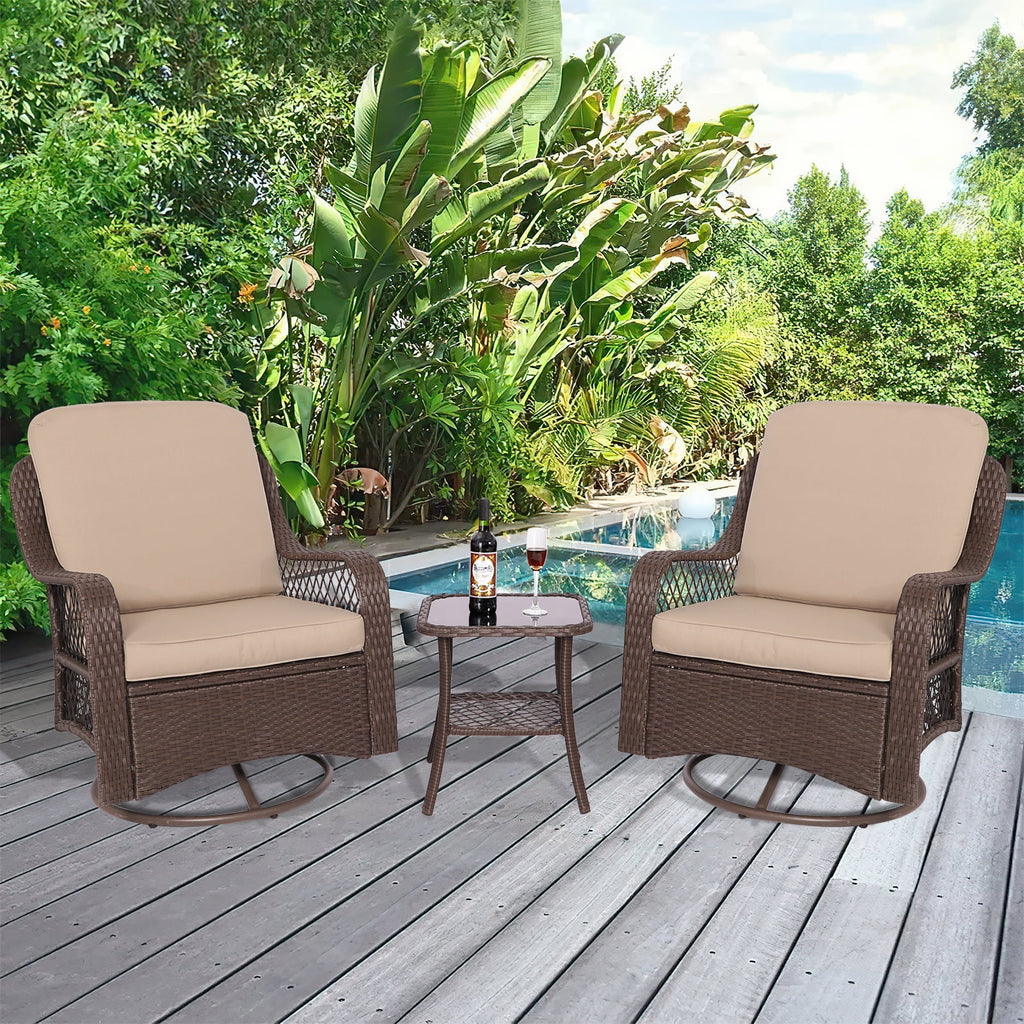 3-Pieces Patio Wicker Furniture Set with Side Table and Cushions X914