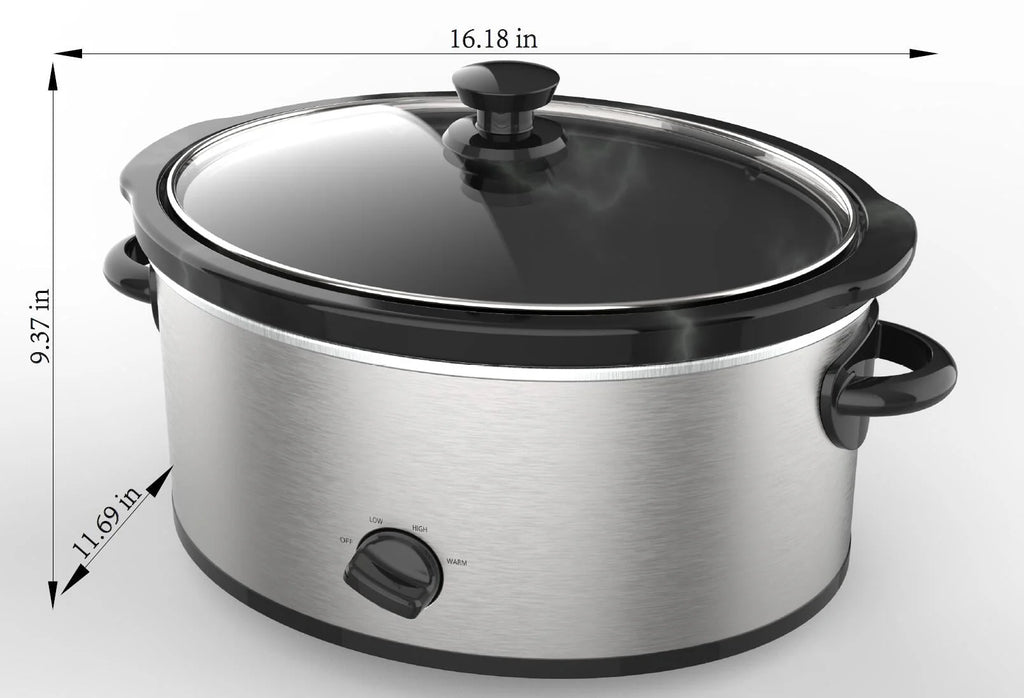 6 Quart Oval Slow Cooker Stainless Steel Glass Lid C7647