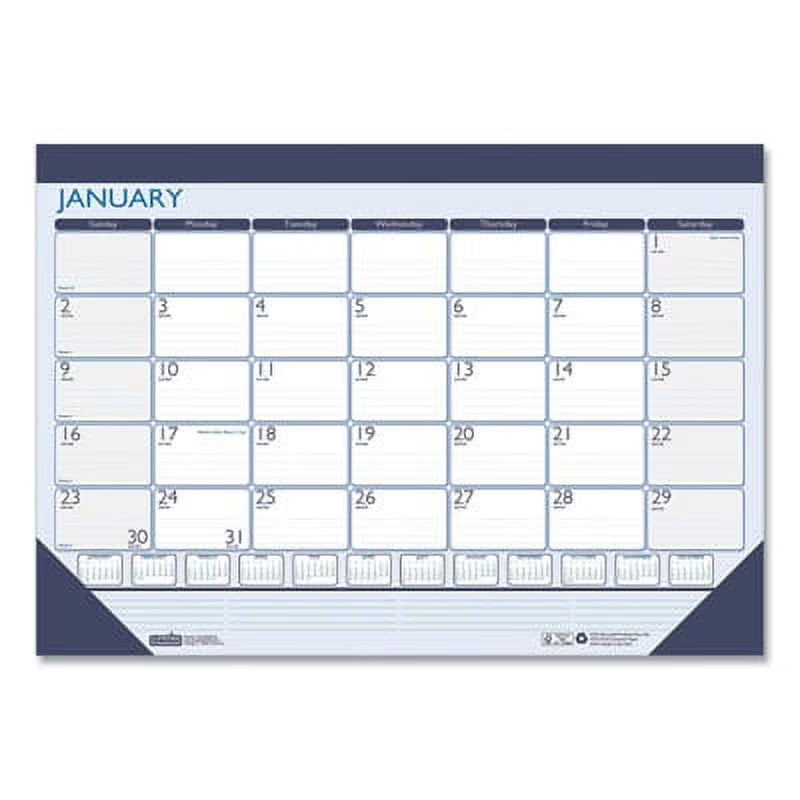 Recycled Desk Pad Calendar, 22 x 17, White/Blue Sheets, 12-Month (Jan to Dec) Q7585