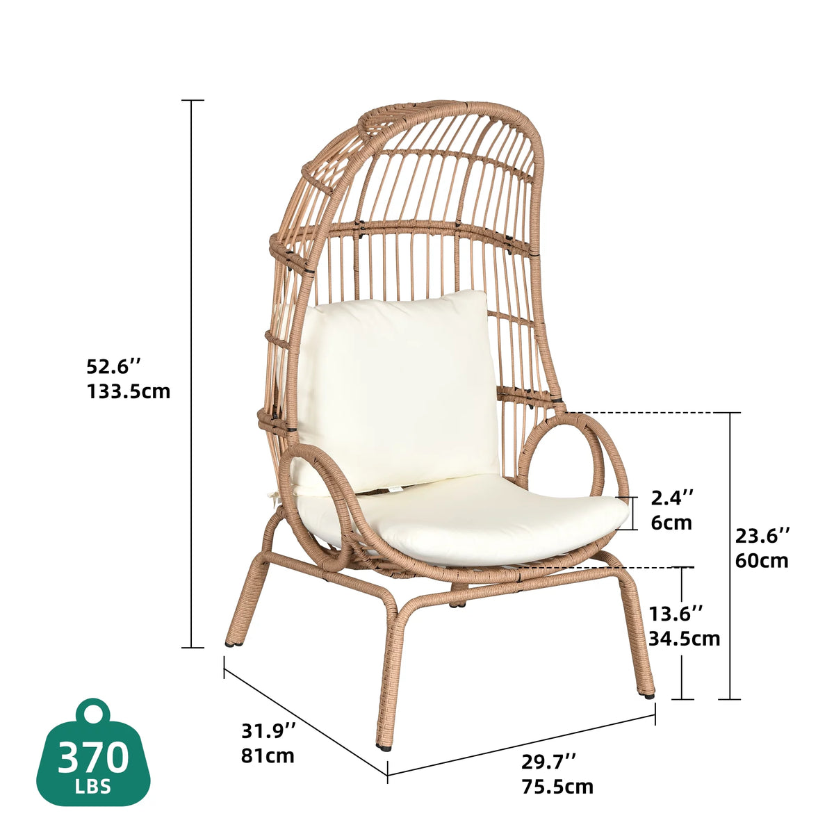 Oversized Wicker Egg Chair with Steel Frame G694990