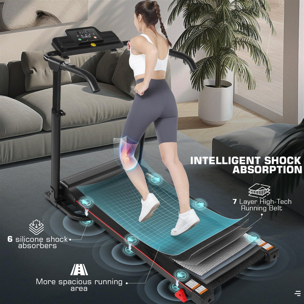 Folding Treadmill with Removable Desk, Adjustable Height, 300lb Weight Capacity, White Y455