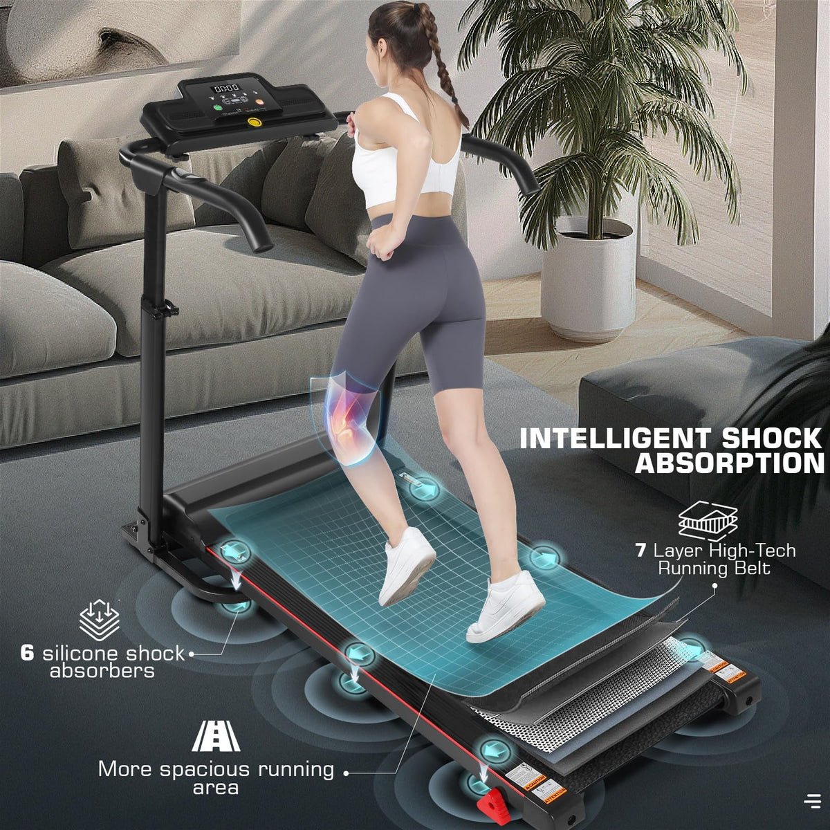 Folding Treadmill with Removable Desk, Adjustable Height, 300lb Weight Capacity, White Y455