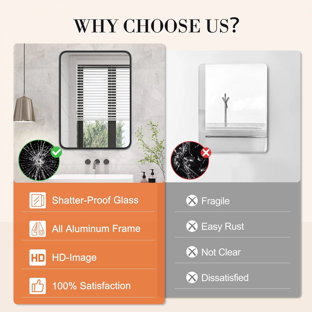 40"x 30" Black Rectangular Metal Frame Wall Mirror Y9068