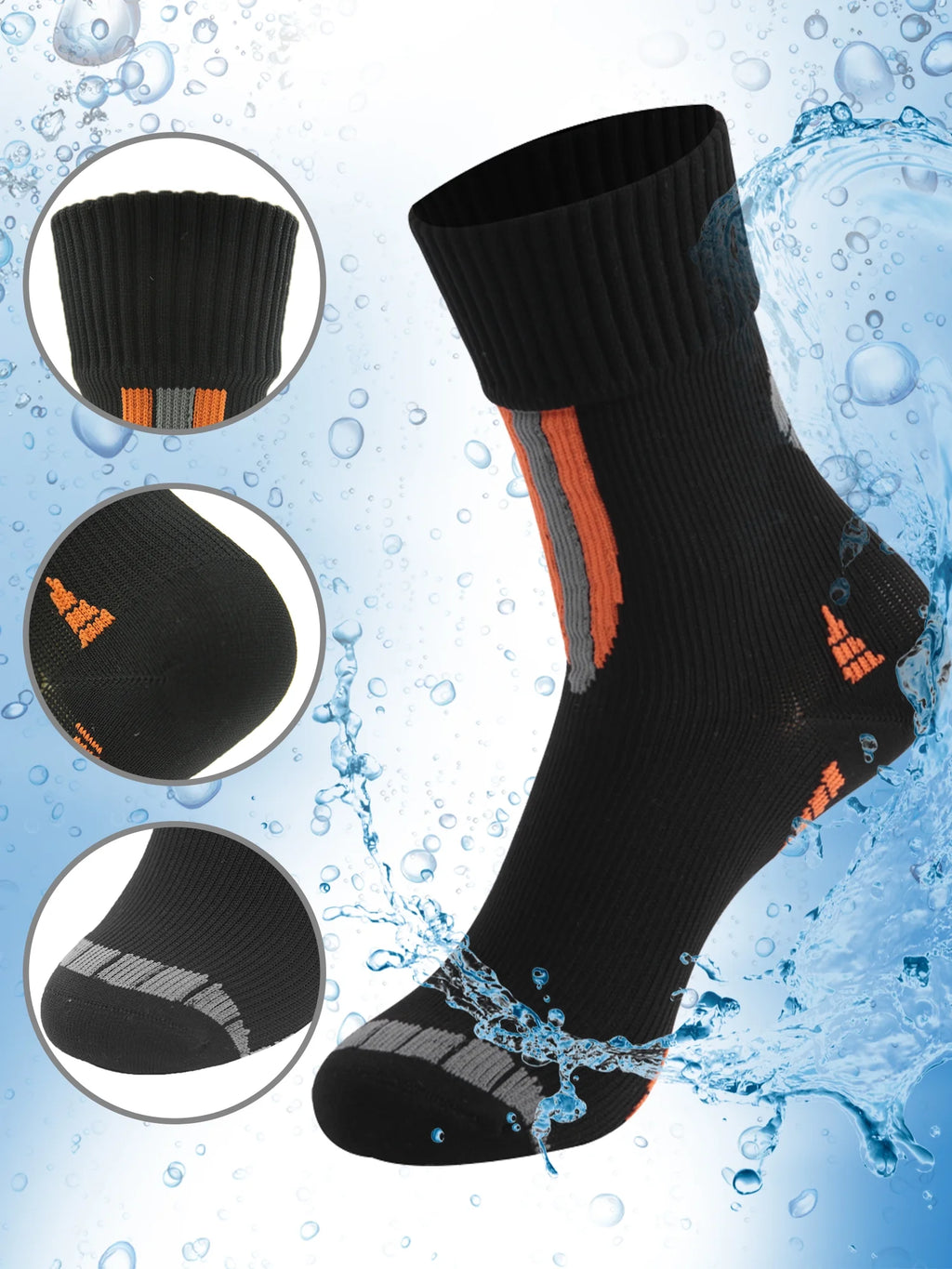 Waterproof Breathable Lightweight Cushioned Quarter Hiking Socks 1 Pair Small Black Orange T8754