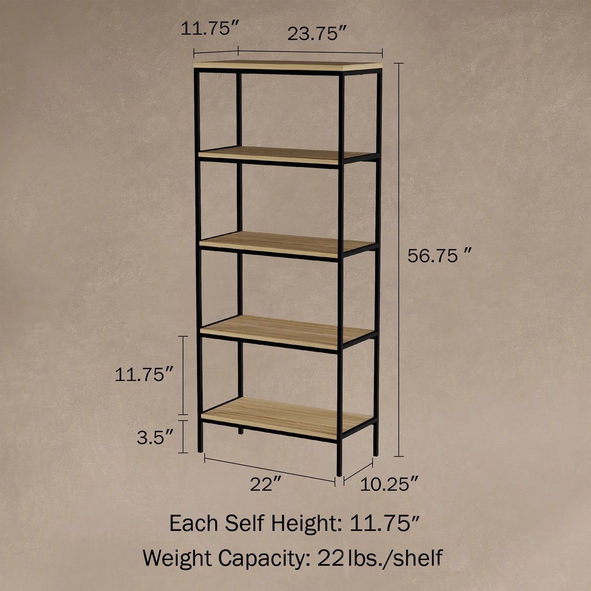 5-Tier Gray Bookshelf E974