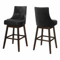 Bar Stool, Set Of 2, Swivel, Bar Height, Brown Wood, Black PU, 45.5" H F472634