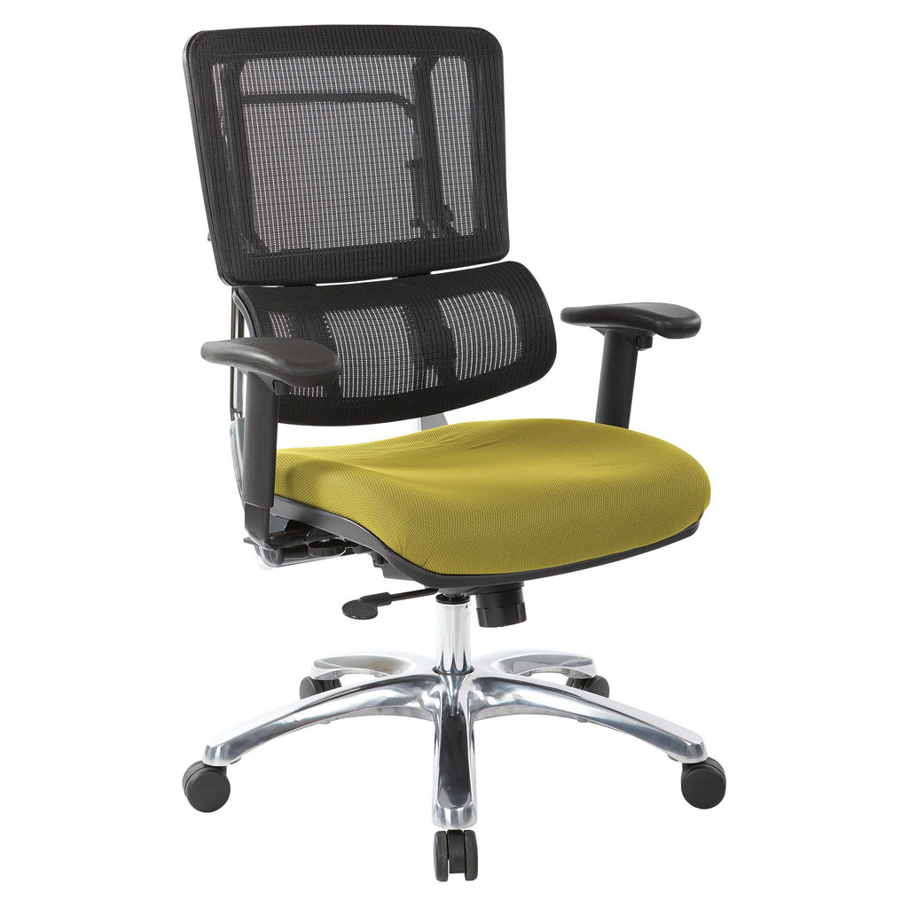 Olive Black Mesh Back Fabric Seat Chrome Base Chair P4216