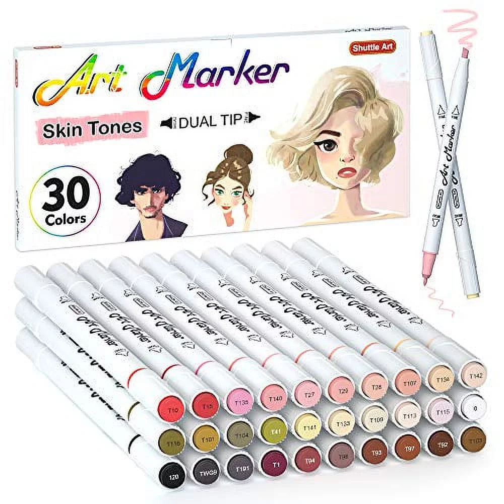 Alcohol Based Dual Tip Skin Tone & Hair Art Markers Set with Blender E144638