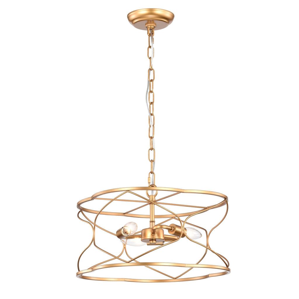 15" Matte Gold Ceiling Pendant Light with Caged Drum C810