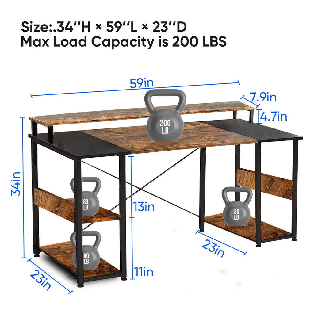 Computer Desk with Monitor Stand & Shelves D8027