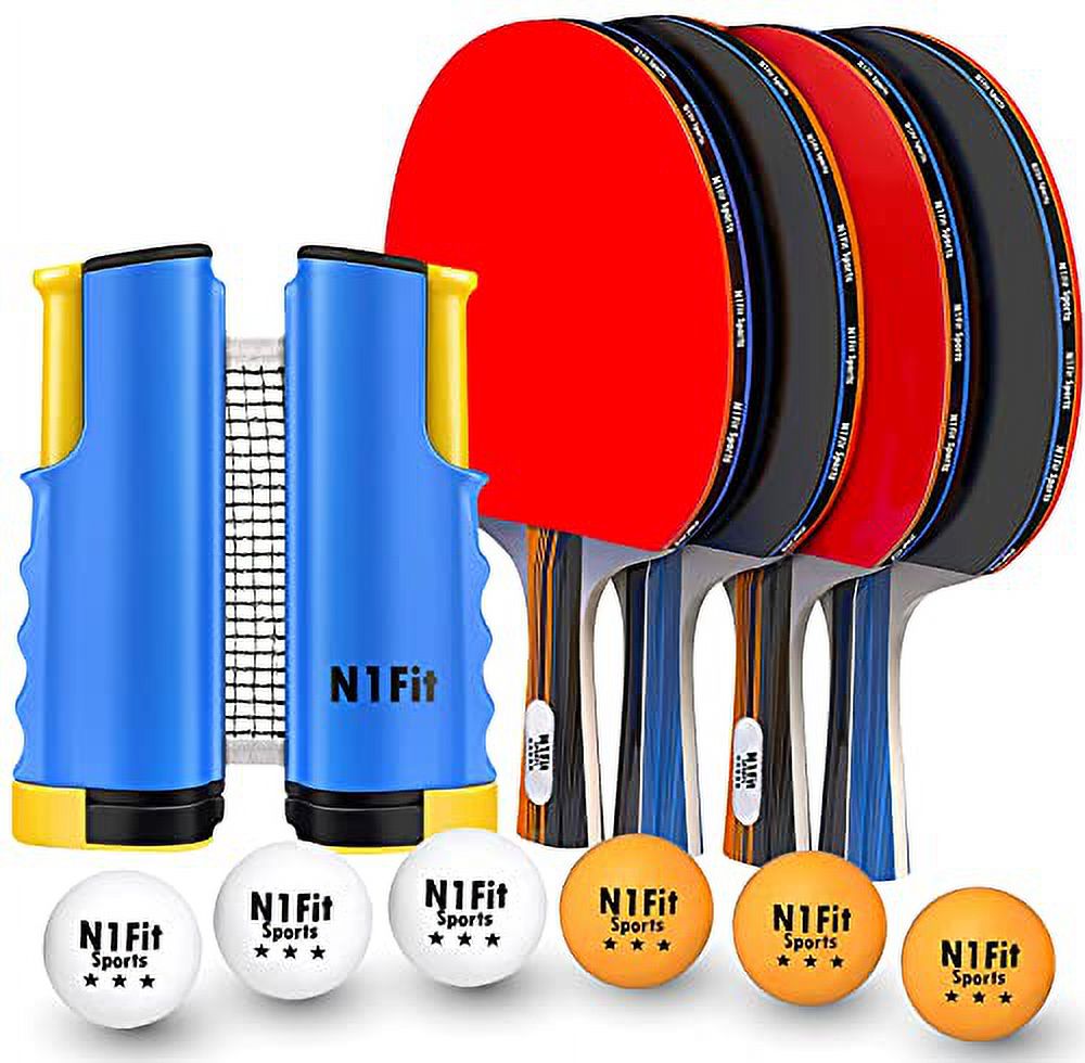 4 Professional Table Tennis Rackets, Retractable Net, 6 Balls, Carry Case E28453
