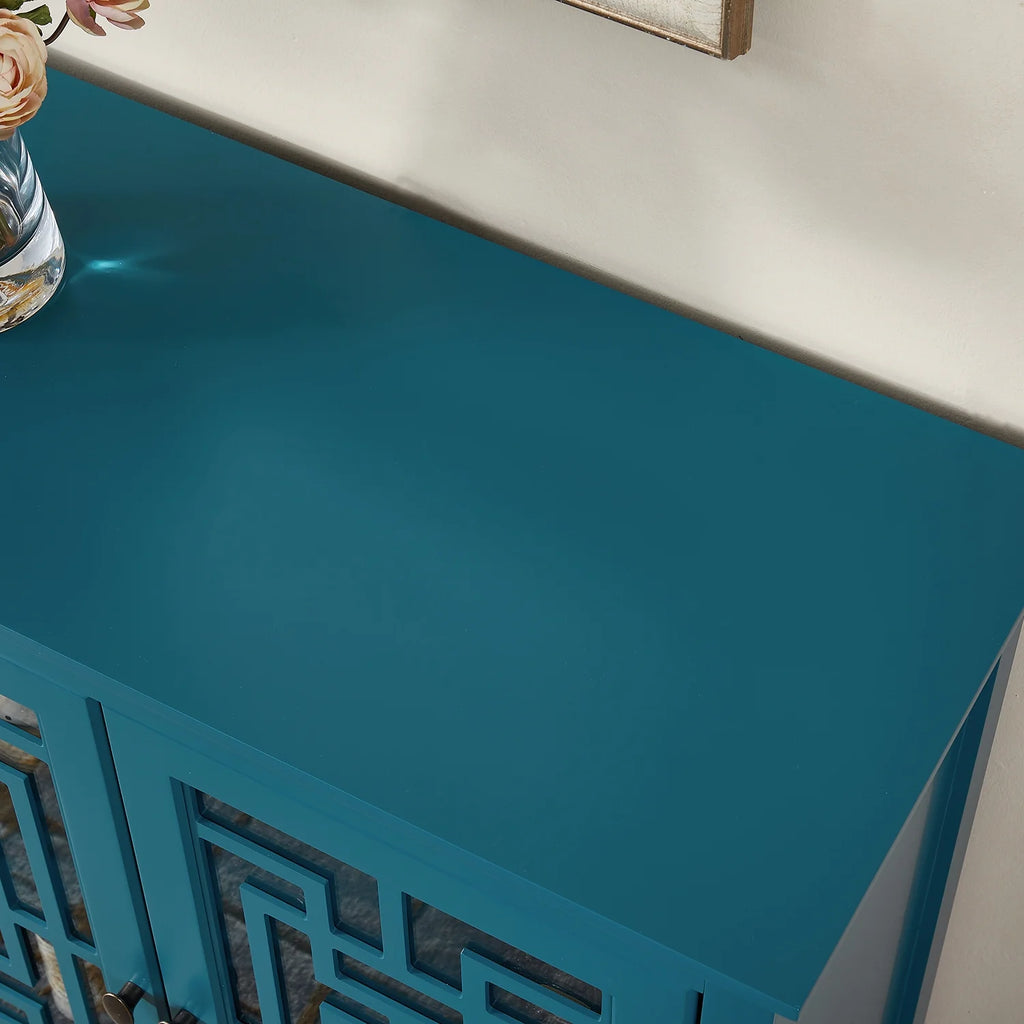 Teal Blue Wooden Buffet Cabinet with Adjustable Shelves Y677