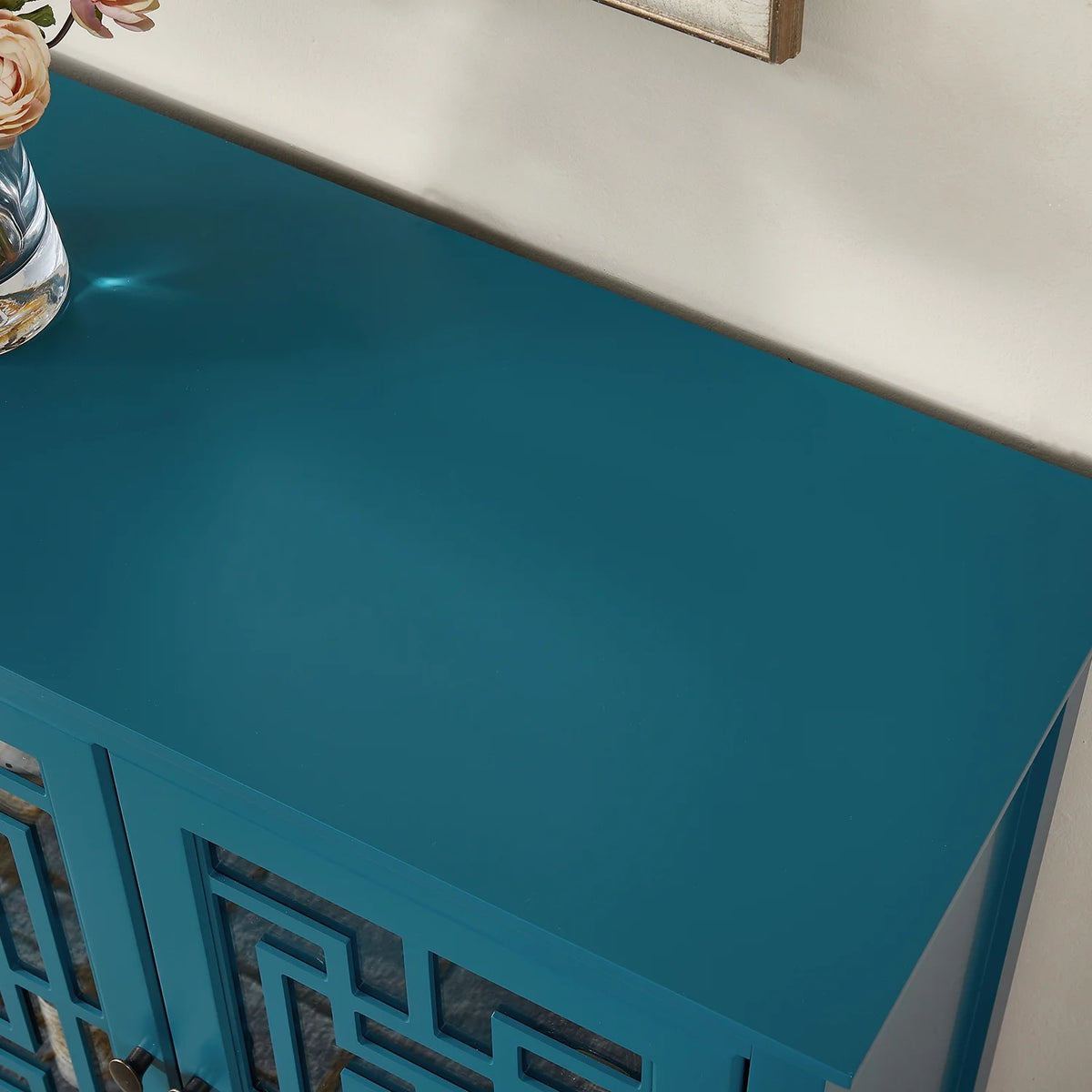 Teal Blue Wooden Buffet Cabinet with Adjustable Shelves Y677