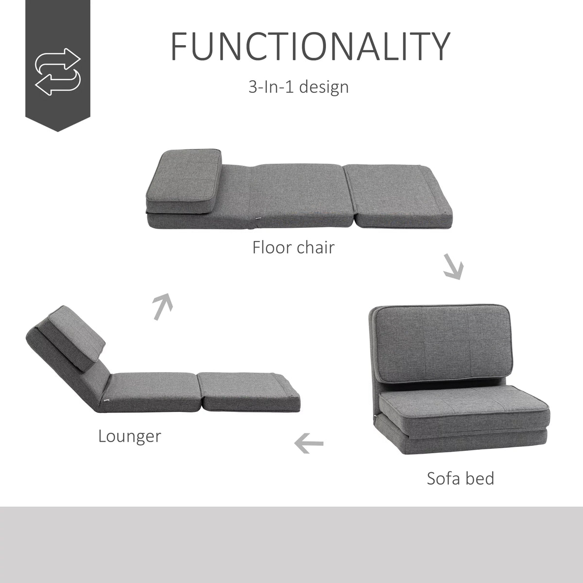Dark Grey Convertible Flip Chair X55523