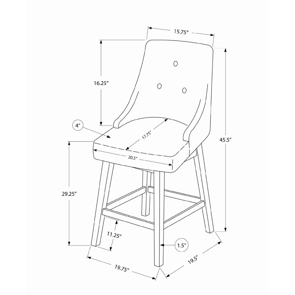 Bar Stool, Set Of 2, Swivel, Bar Height, Brown Wood, Black PU, 45.5" H F472634