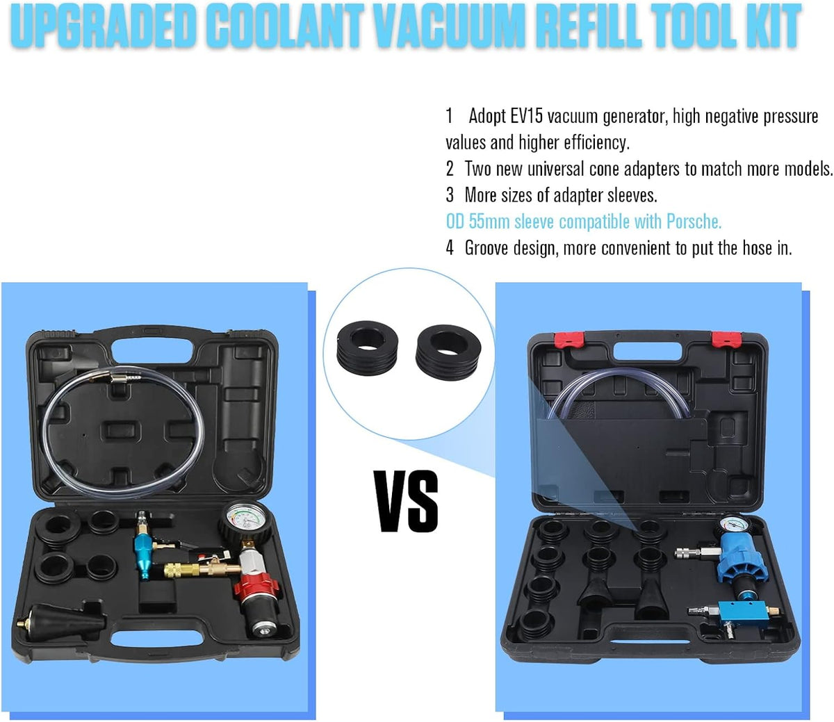 Coolant Vacuum Refill Kit with 2 Tapered Rubber Adapters, 8 Replaceable Adapter Sleeves, Pack of 2 N5833