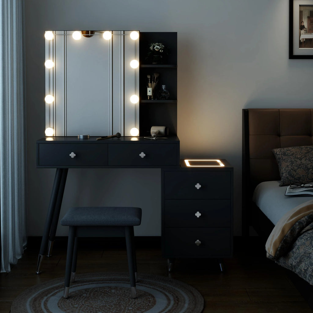 Black Vanity Table with Lighted Mirror O482