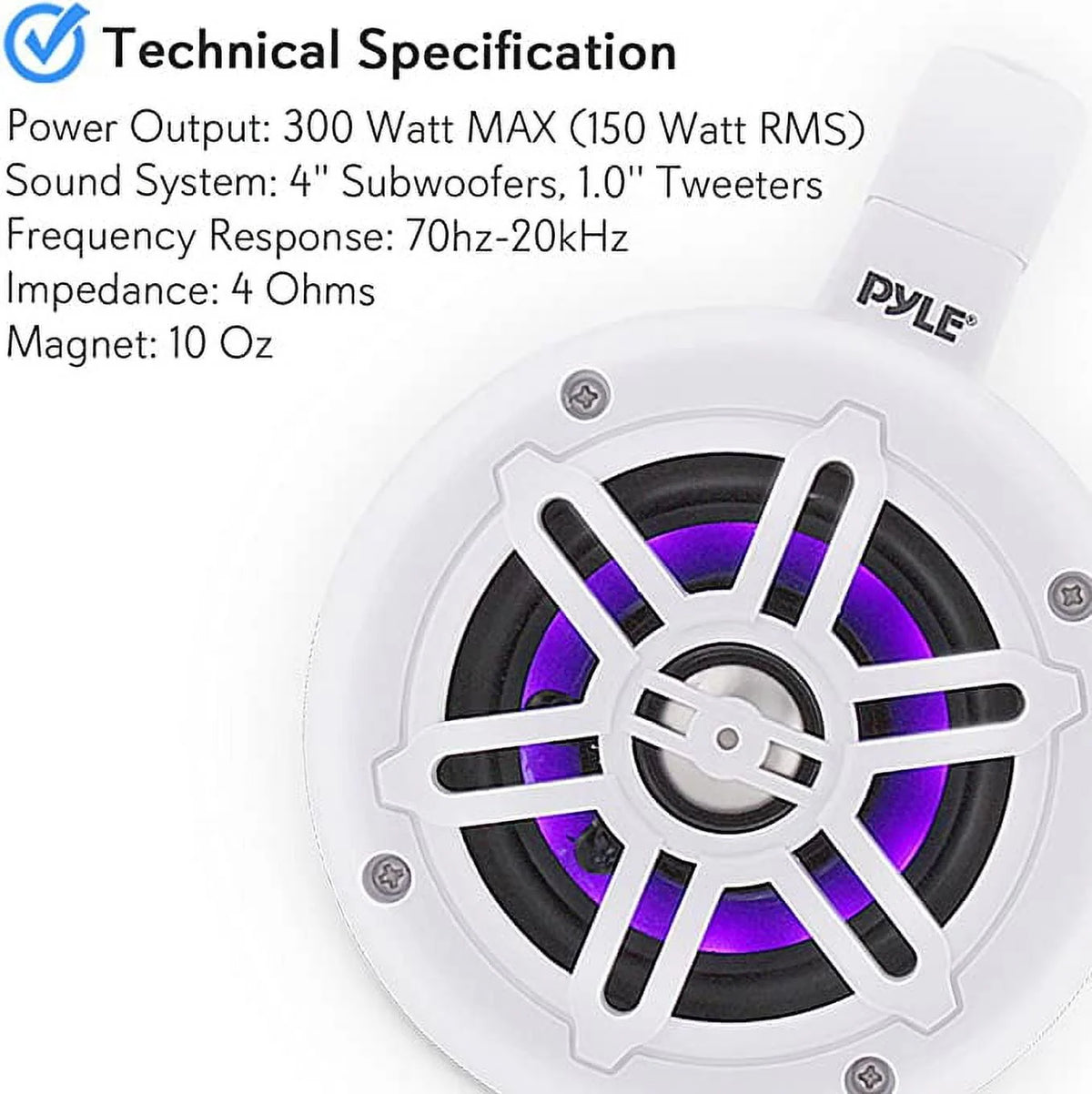 4 Inch 300 Watt Bluetooth Marine Tower Speaker System, Pair A814938