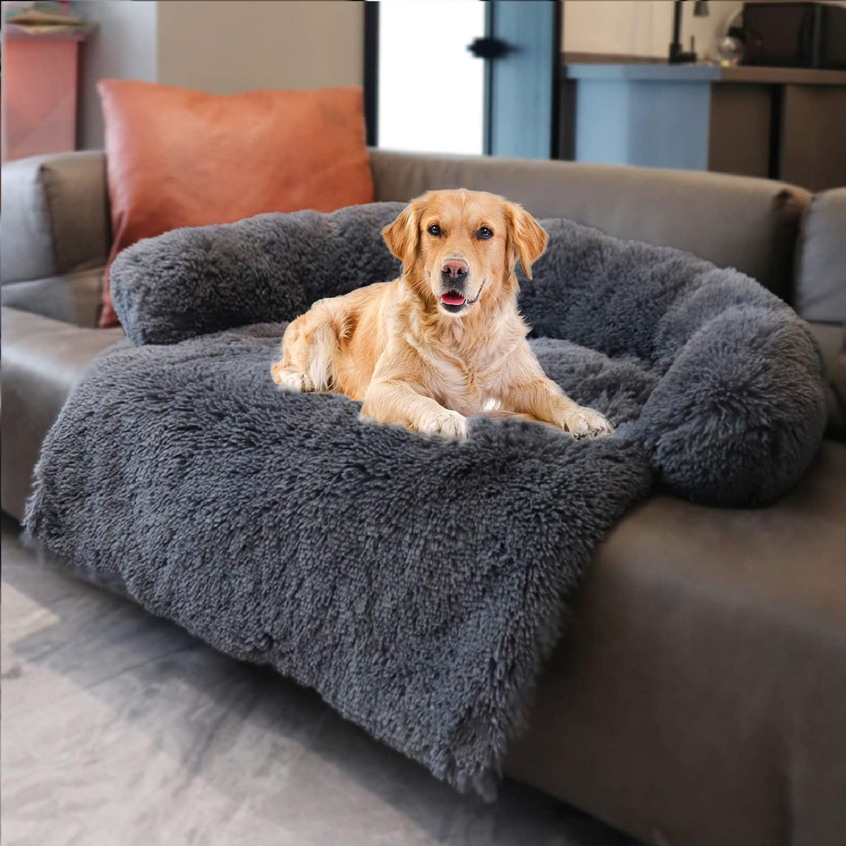 Dark Grey Small Pet Couch Protector with Soft Neck Bolster S369