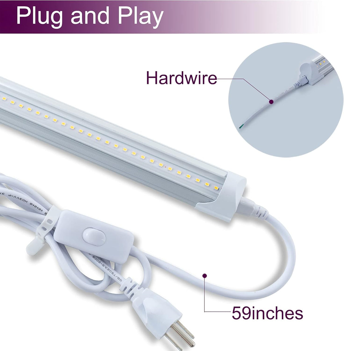 6 Pack 4FT 24W 6500K Cool White LED Shop Light with Plug Cable F649829