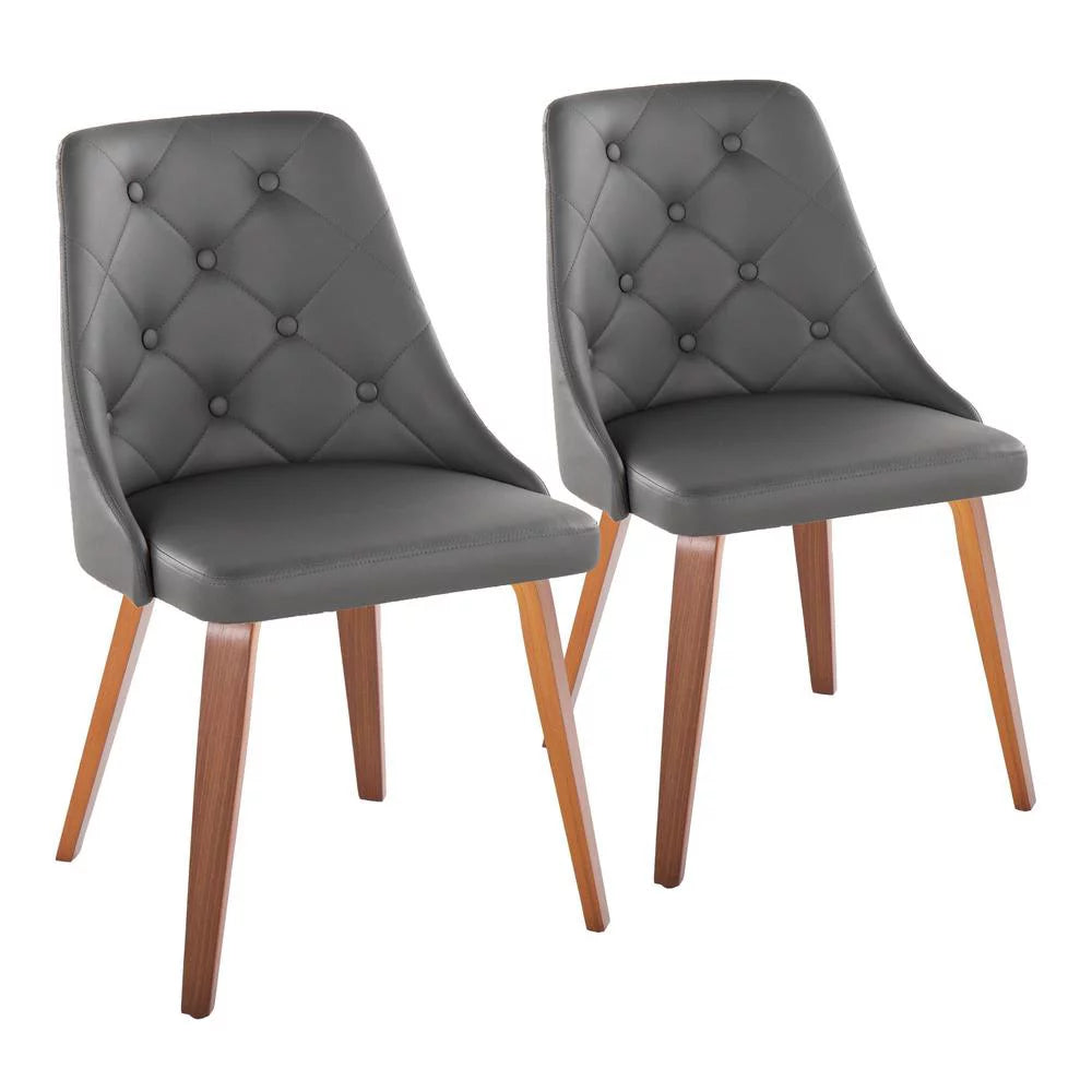 Grey Faux Leather Walnut Wood Dining Chair Set of 2 M864