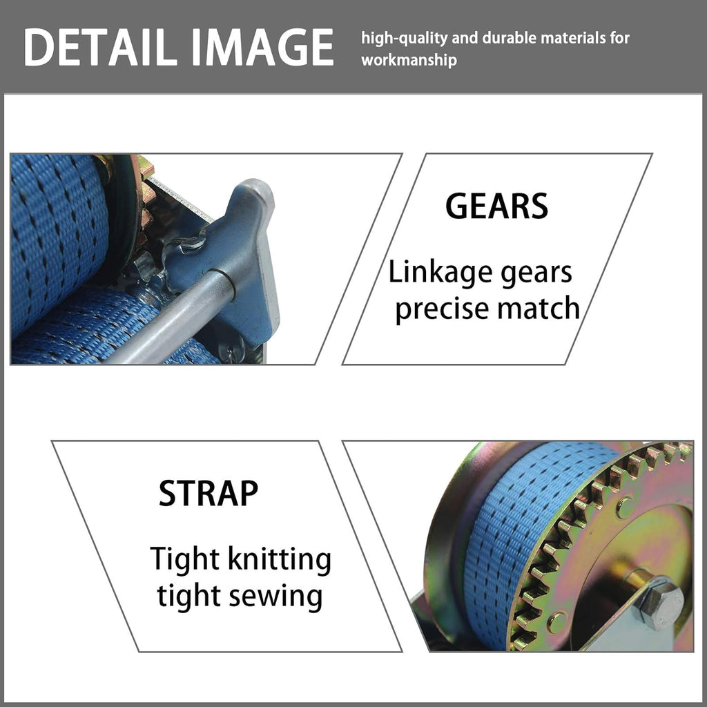 2500lbs Hand Winch with 32ft Blue Strap, Pack of 2 Y282