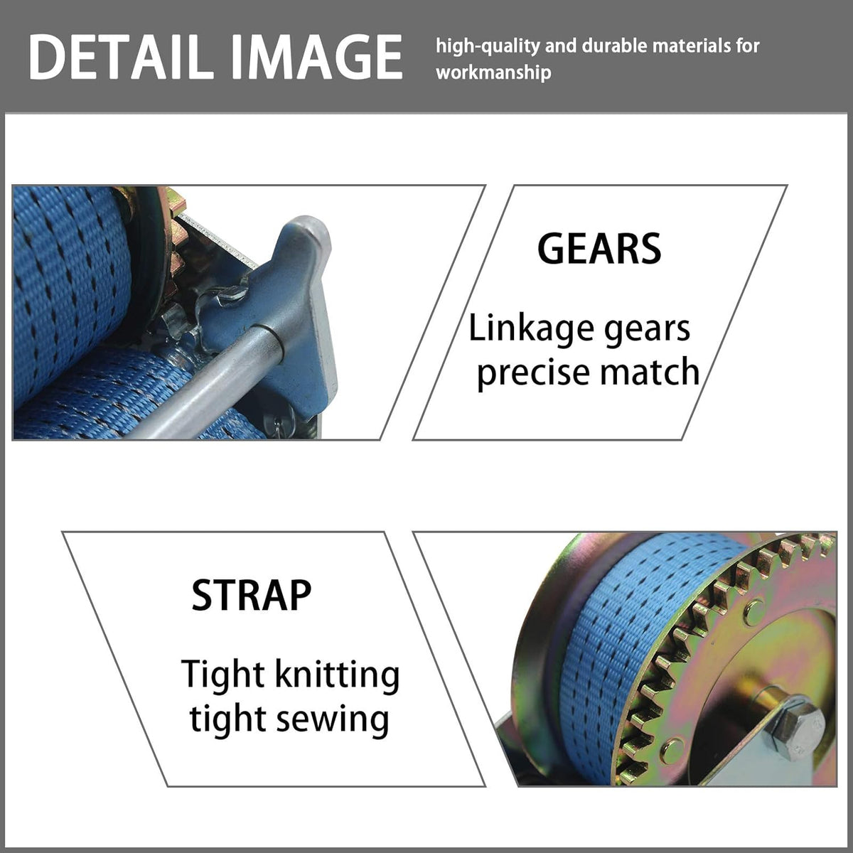 2500lbs Hand Winch with 32ft Blue Strap, Pack of 2 Y282