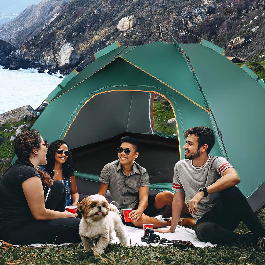 4 Person Pop up Camping Tent, Green R65217