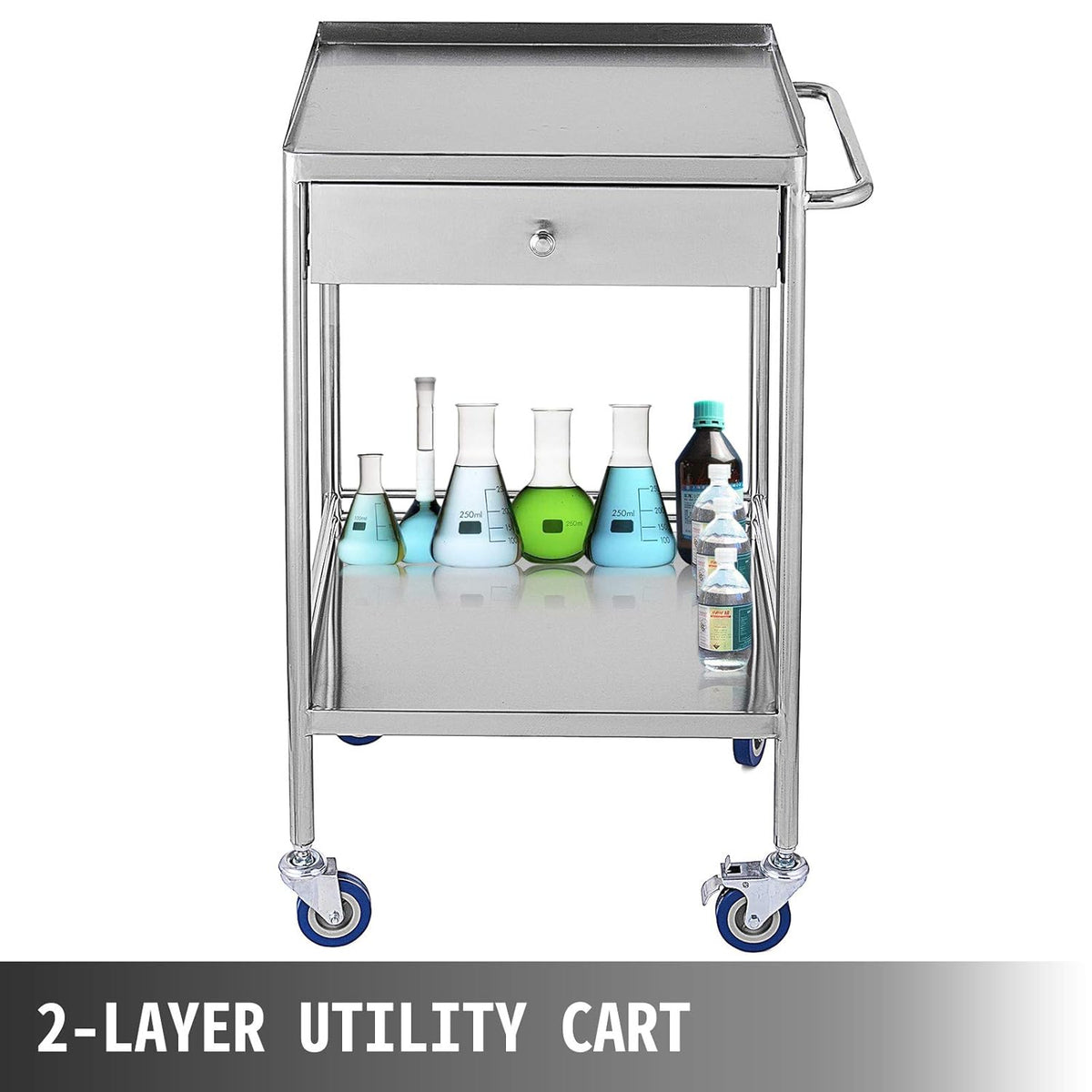 Stainless Steel Utility Cart with 2 Shelves and 1 Drawer T7859