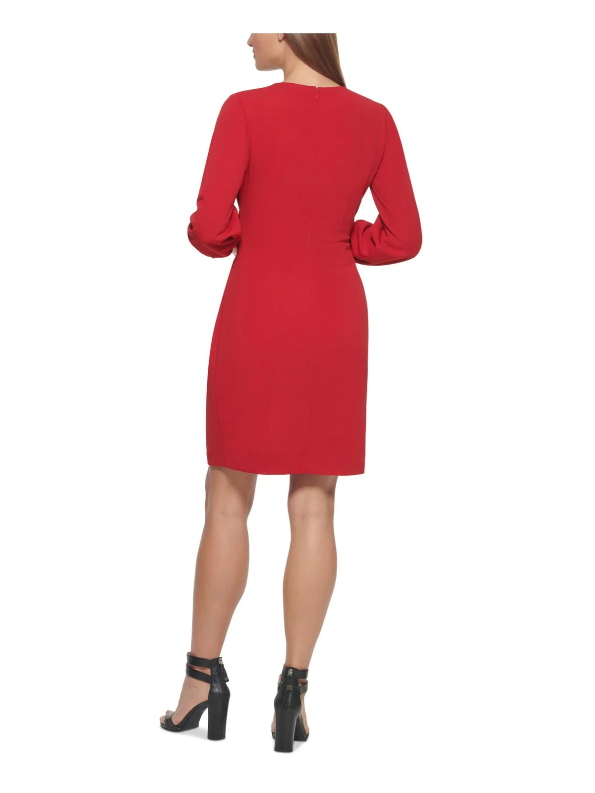 Red Long Sleeve Faux Wrap Dress D21885
