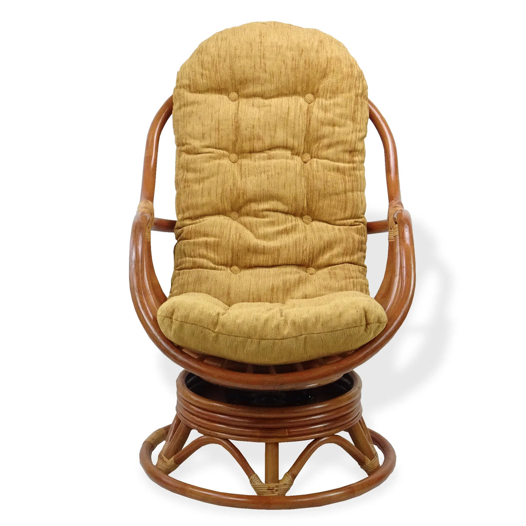 Natural Rattan Wicker Swivel Rocking Chair with Light Brown Cushion M790