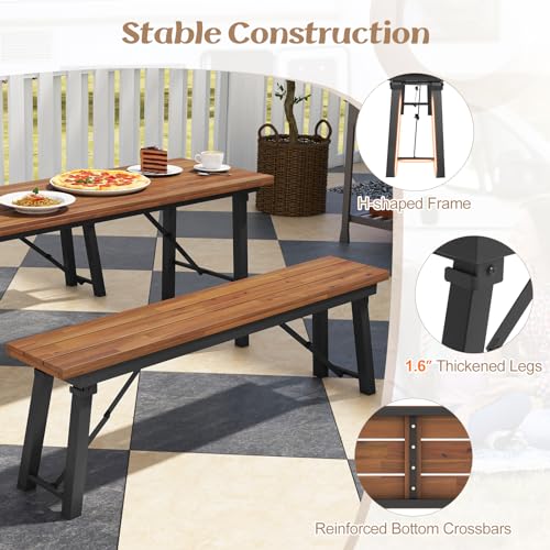 Foldable 59 Inches Narrow Outdoor Dining Table with Benches D925363