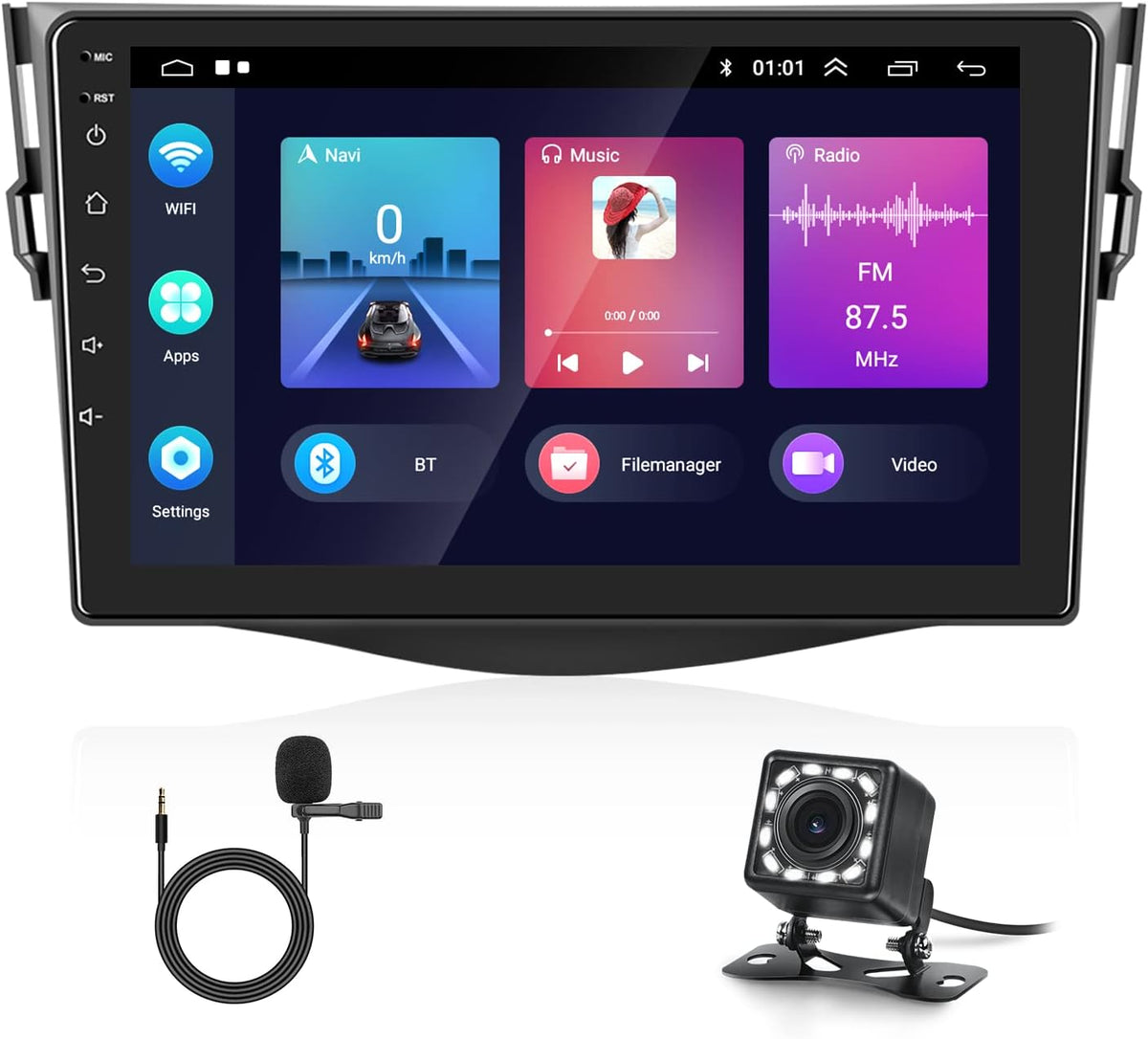 10.1 inch Android Car Radio Stereo Touchscreen with Bluetooth WiFi Backup Camera Microphone N20104