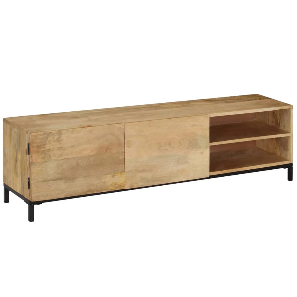 Mango Wood TV Cabinet with 2 Compartments Iron Legs F239