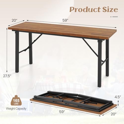 Foldable 59 Inches Narrow Outdoor Dining Table with Benches D925363