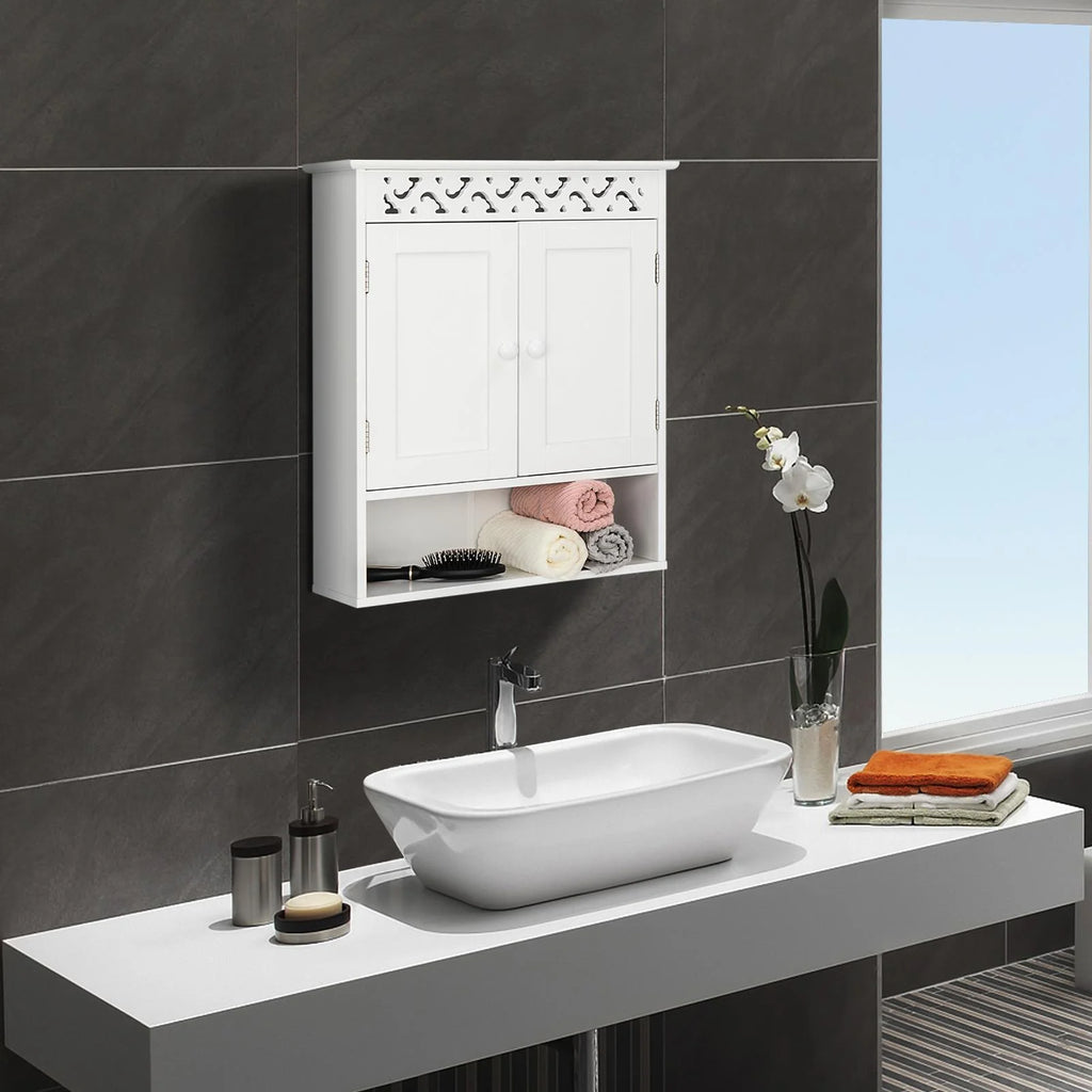 Wall Mounted Medicine Cabinet with Double Doors and Open Shelf C474971