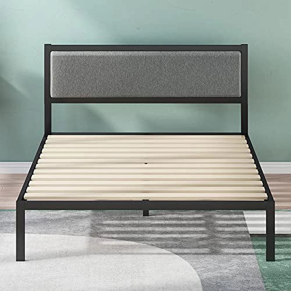 14" Steel Platform Bed Frame with Upholstered Headboard, Twin P615