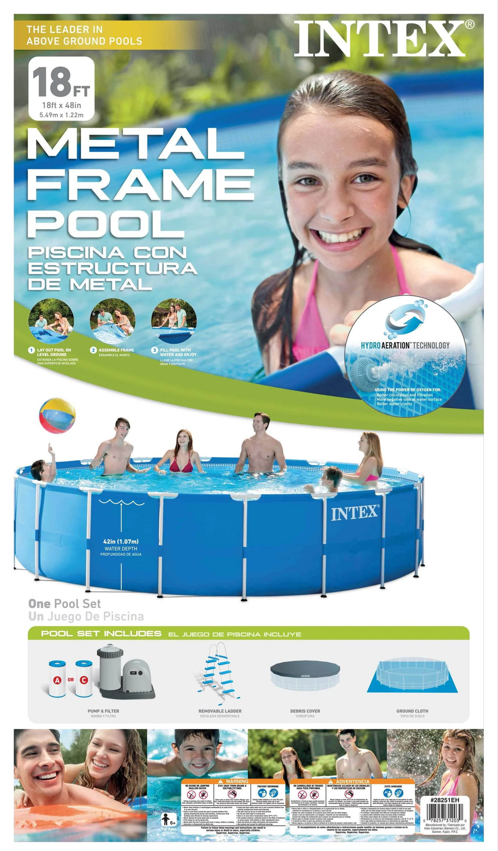 18ft x 48in Round Metal Frame Above Ground Swimming Pool Set W9010