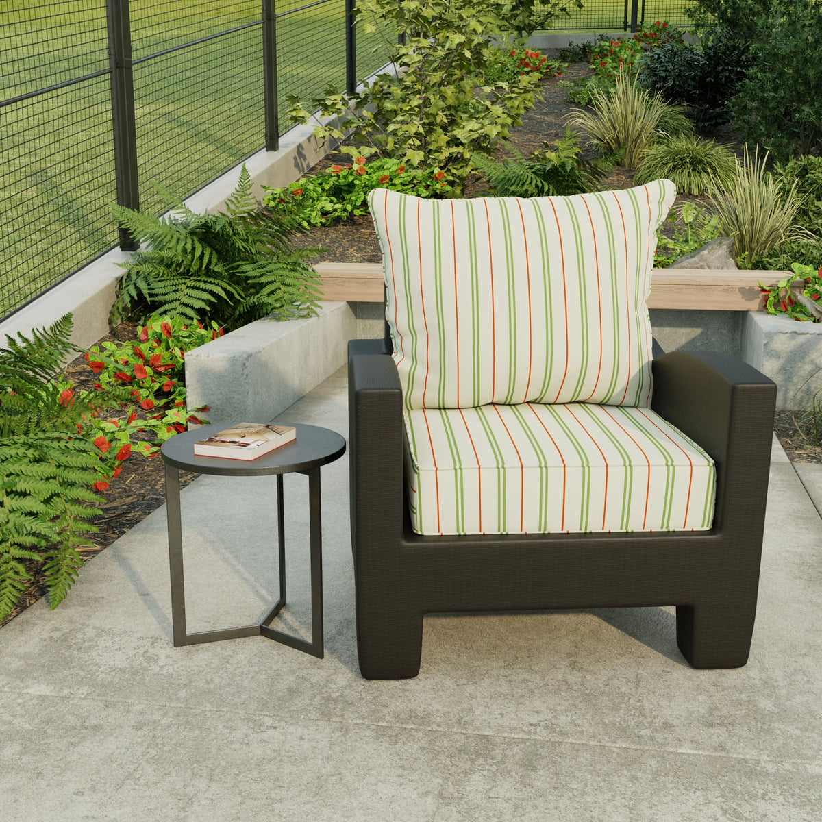 Grey Stripe Rectangular Outdoor Deep Seating Chair Seat and Back Cushion U69458