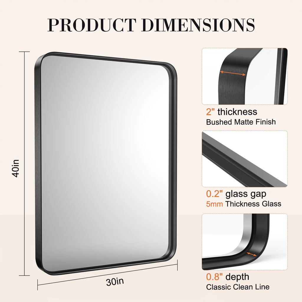 40"x 30" Black Rectangular Metal Frame Wall Mirror Y9068