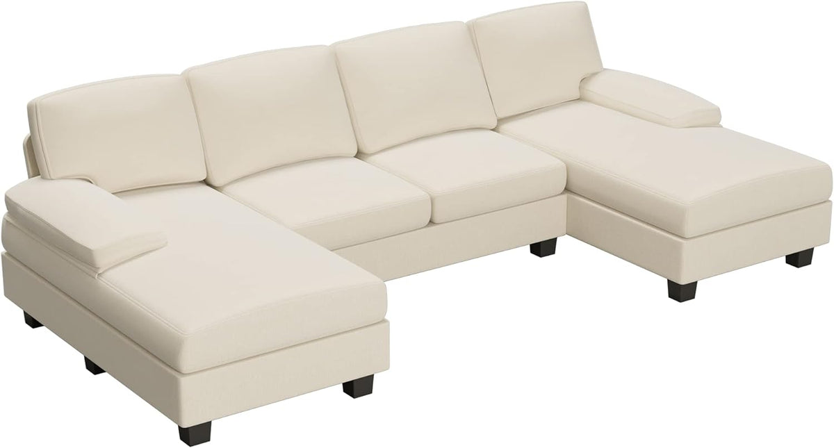 White Modular Sectional Sofa Sleeper with Double Chaise C665