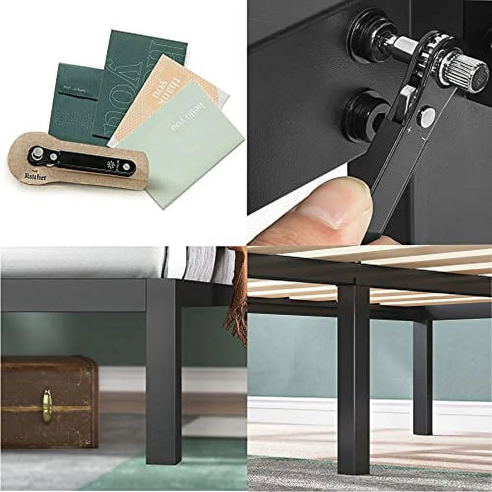 14" Steel Platform Bed Frame with Upholstered Headboard, Twin P615