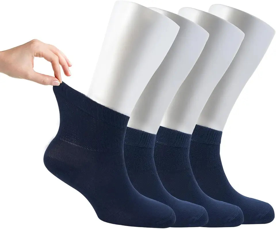 Women Loose Diabetic Ankle Socks 4-Pair Soft Bamboo Viscose Seamless Toe Non-Binding Top F60396
